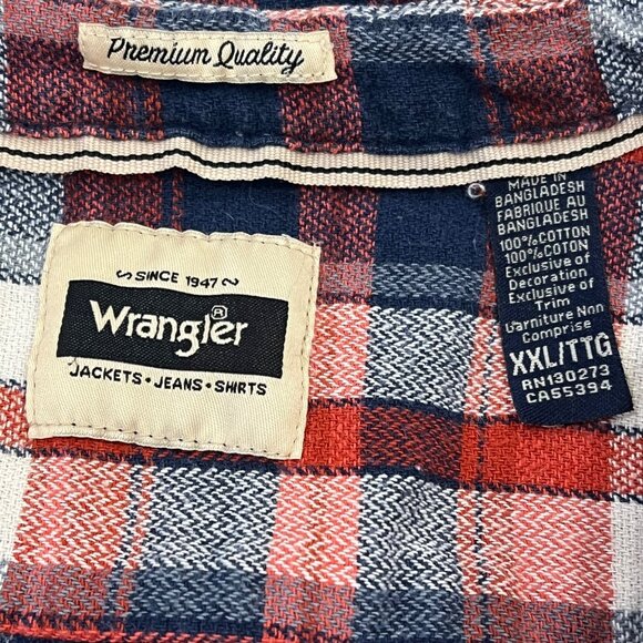 Wrangler BOYS Plaid Flannel Shirt XXL Red & Blue Long Sleeve Casual Button Down - Picture 4 of 4